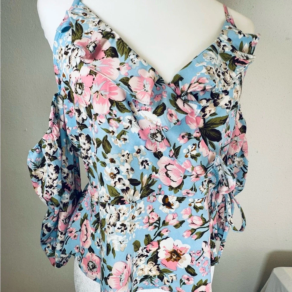 Floral Blue and Pink Women's Top - Picture 4 of 8